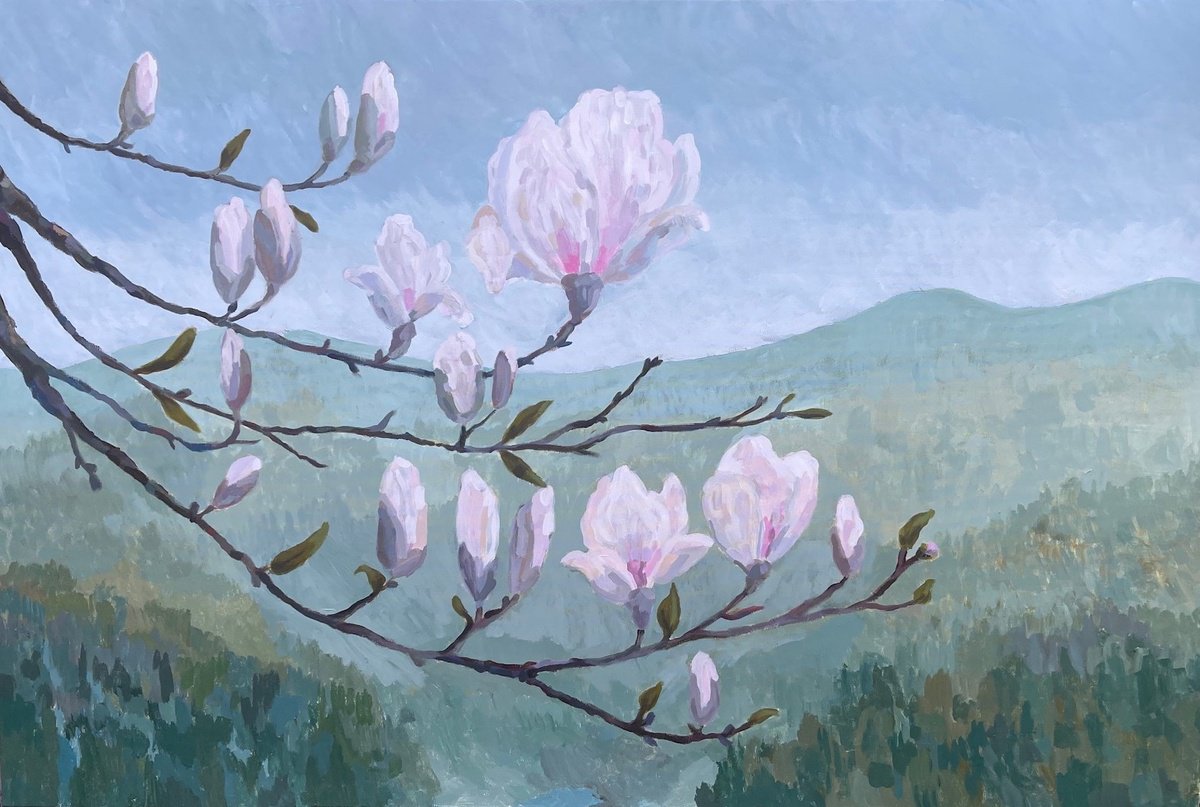 Magnolia Blooming on a Foggy Day by Gabriele Prismantaite
