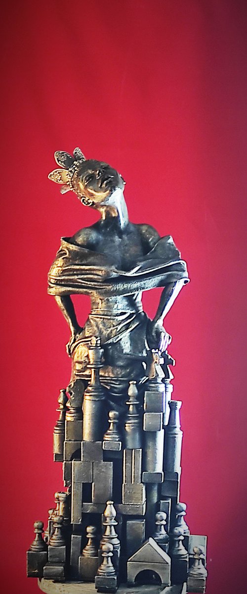 "The Queen's Gambit "  unique mixedmedia sculpture 63x30x30cm. by Elena Kraft