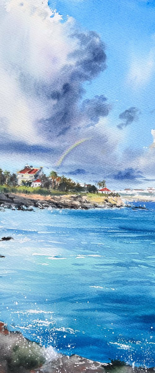 Sea coast of Cyprus Clouds Rainbow by Eugenia Gorbacheva