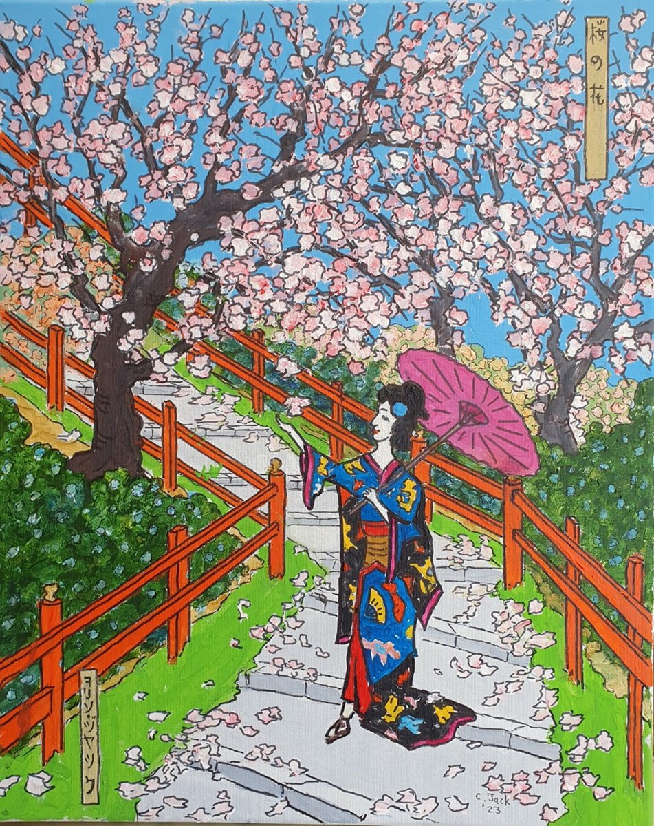 Botanical Acrylic Painting By Colin Ross Jack, 16 X 20, Sakura [Cherry Blossom], Original Artwork