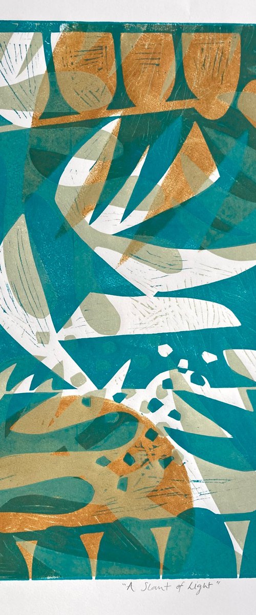 A Slant of Light (Teal & Ochre) by Alison  Headley