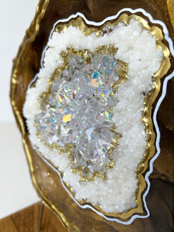 3D Geode Slice White & Gold, Unique gift, Home Decor, Luxury art, Crystal art, Geode sculpture, Standing geode