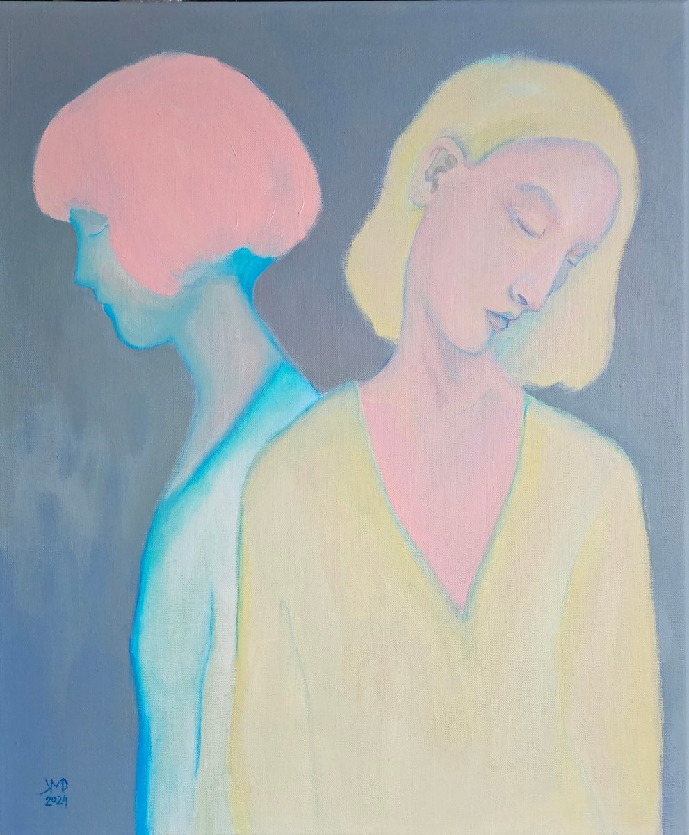 Impressionistic Portrait Acrylic Painting By Ksenia June, 18 X 22", Sounds Of Your Silence, Original Artwork