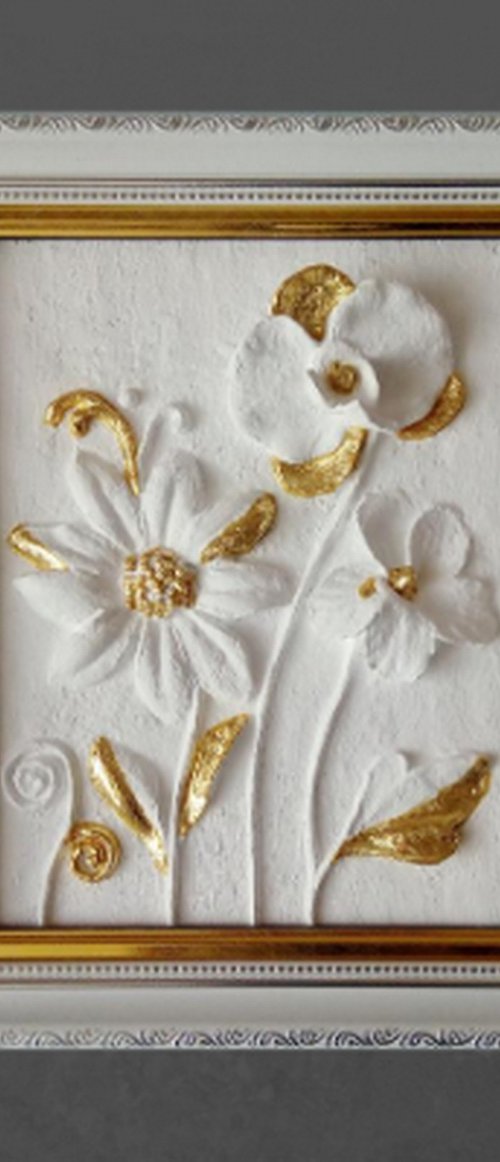 sculptural wall art "Flowers in golden dew" by Tatyana Mironova