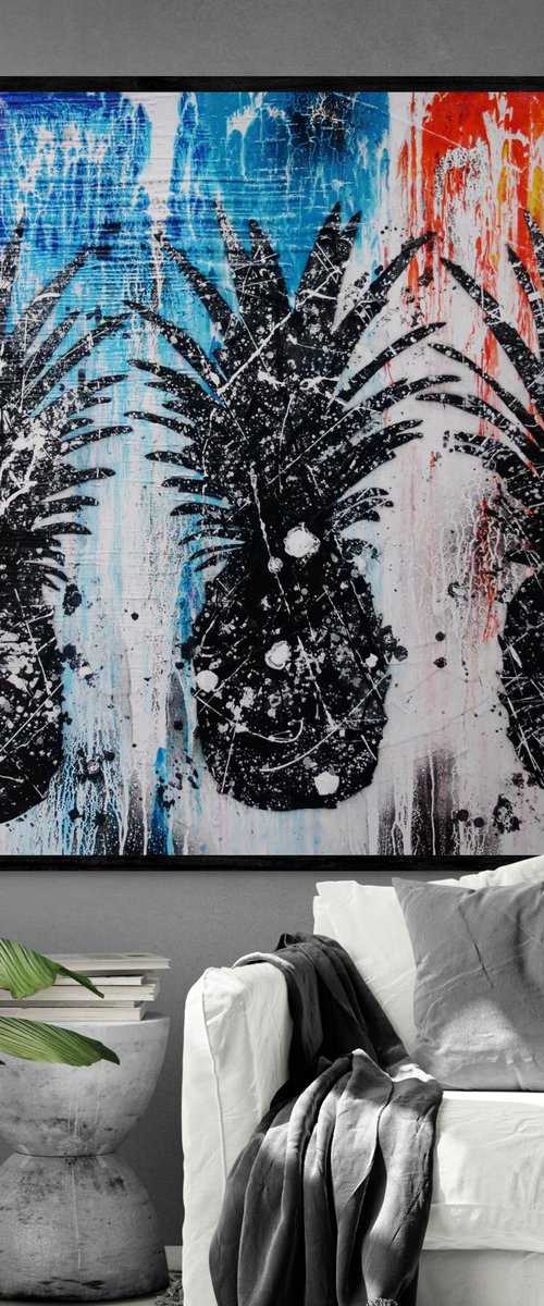 Pineapples 120cm x 150cm Pineapple Textured Urban Pop Art by Franko