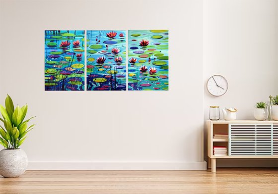 Water Lily Pond - Triptych