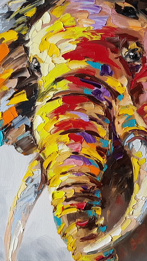 African elephant - painting on canvas, animals oil painting, Impressionism, palette knife, gift. by Anastasia Kozorez