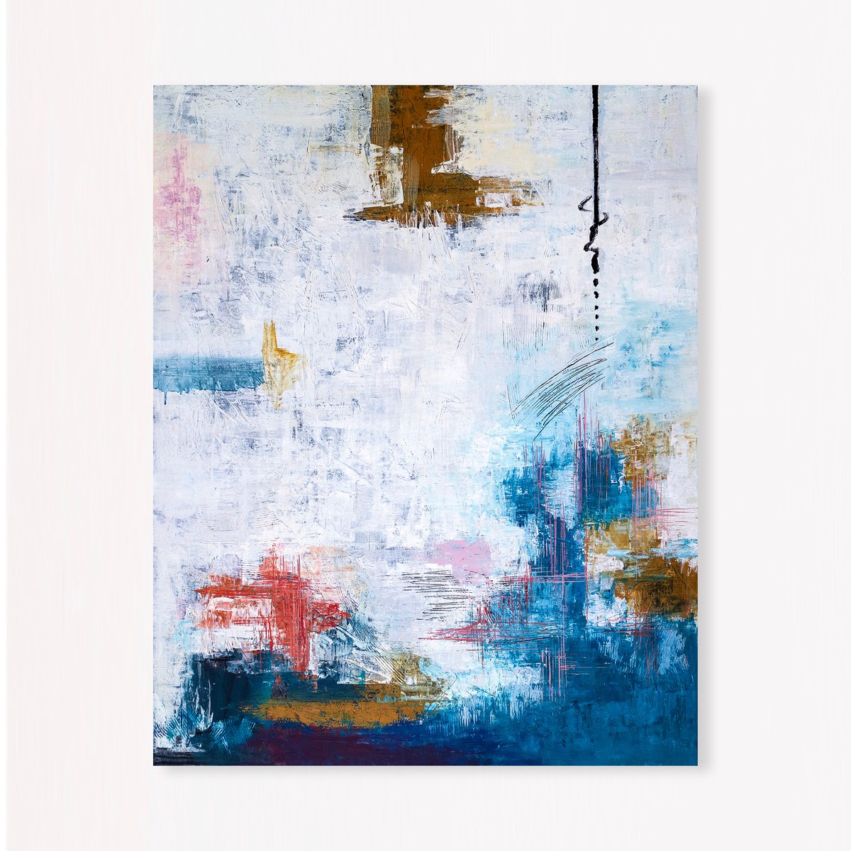 Abstract Acrylic Painting By Hyunah Kim, 32 X 40, Blue Turquoise, Original Artwork