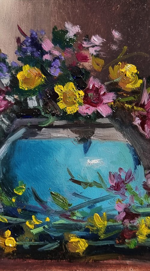Flowers and a Blue Pot by Pascal Giroud
