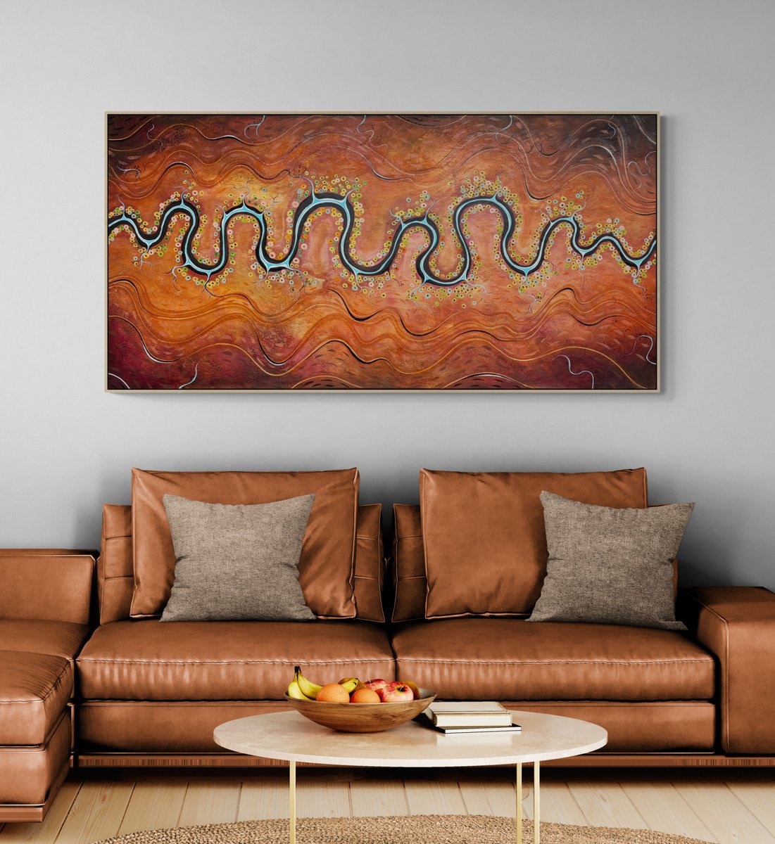 Organic Landscape Acrylic Painting By Tania Chanter, 71 X 35", Gentle Contours Of Time, Original Artwork