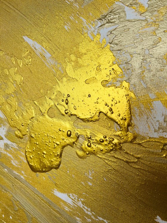 Golden Expressive Abstract Painting. Gold luxury art.