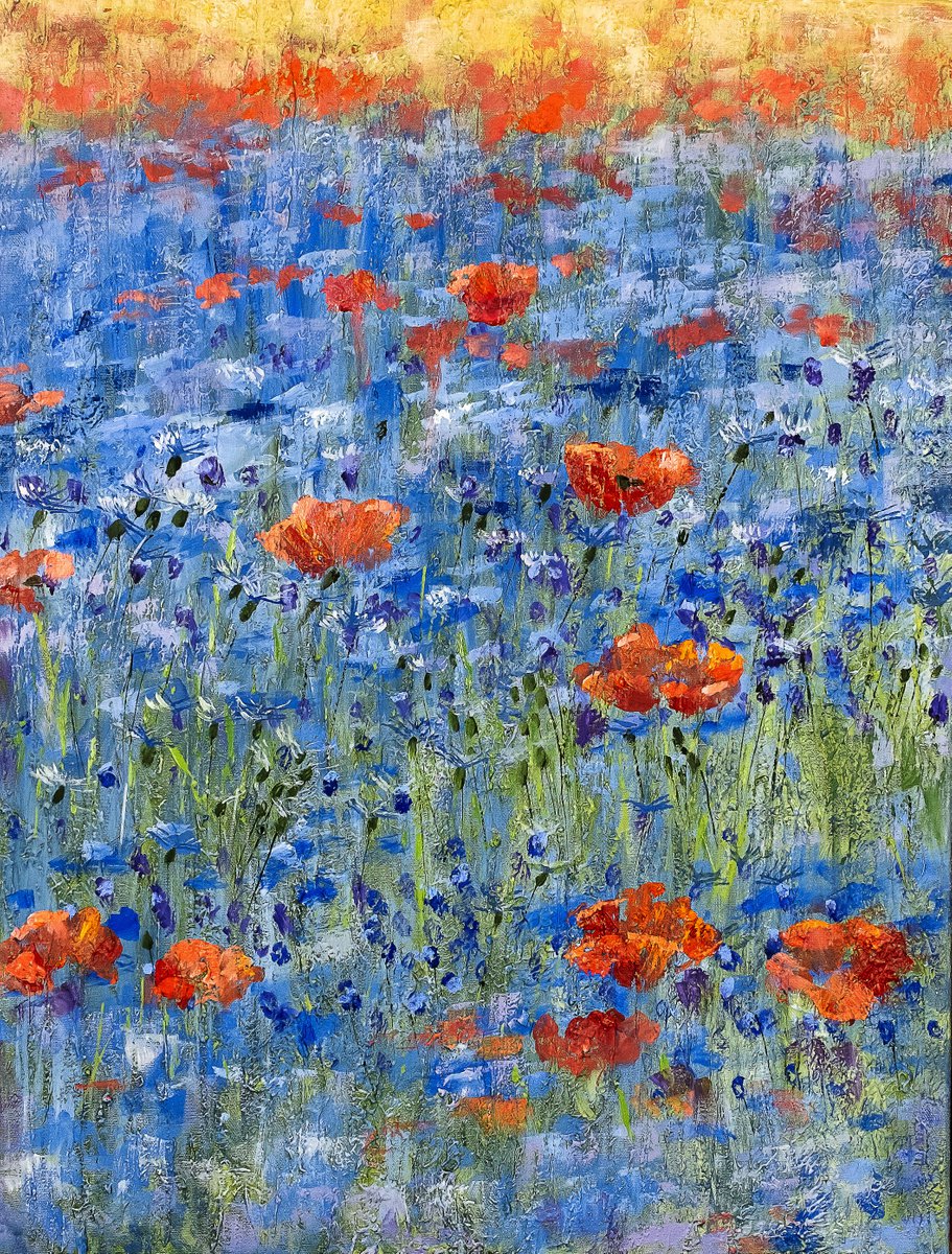 A blooming field. Cornflowers and poppies. by Daria Shalik