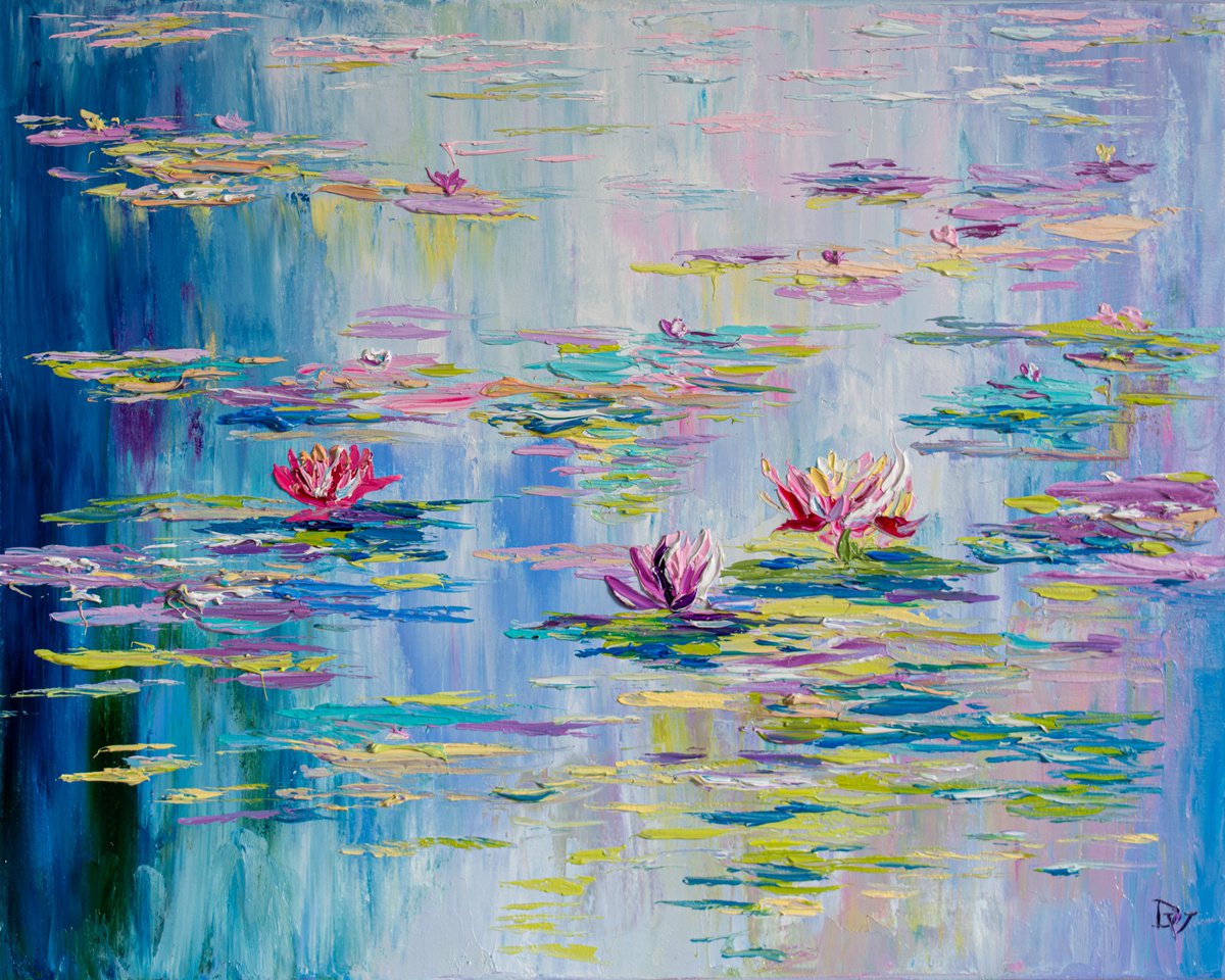 Impressionistic Landscape Oil Painting By Vladyslav Durniev, 20 X 16", Quiet Pond, Original Artwork