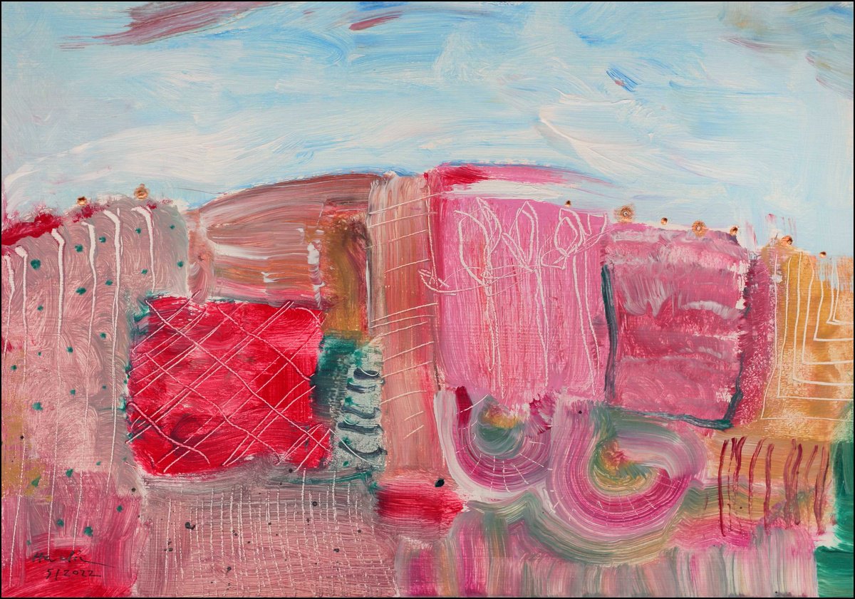 Acrylic Painting , Red Fields By Jiri Havlik, 20 X 14, Artwork For Sale On Artfinder