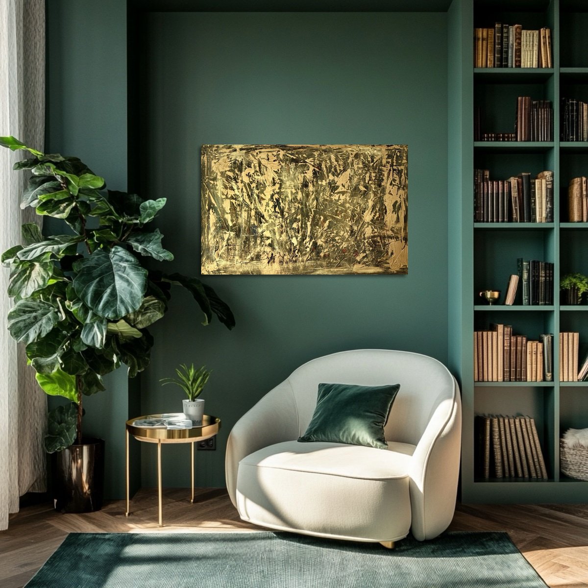 Abstract Acrylic Painting By Exclusive Arts, 43 X 28, Gold Leaf 110X70X2 Cm, Original Artwork