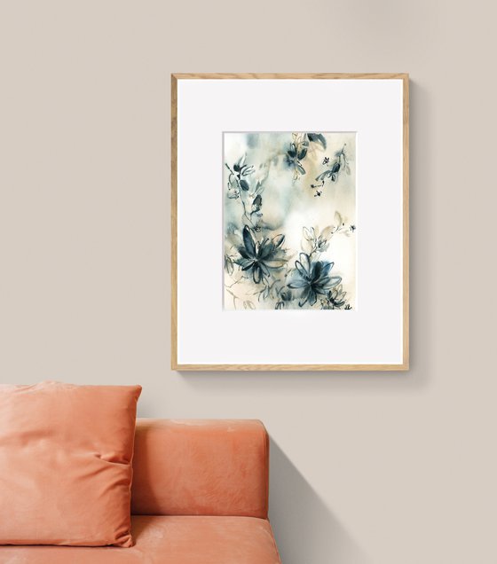 Abstract florals in teal Watercolour by Sophie Rodionov | Artfinder