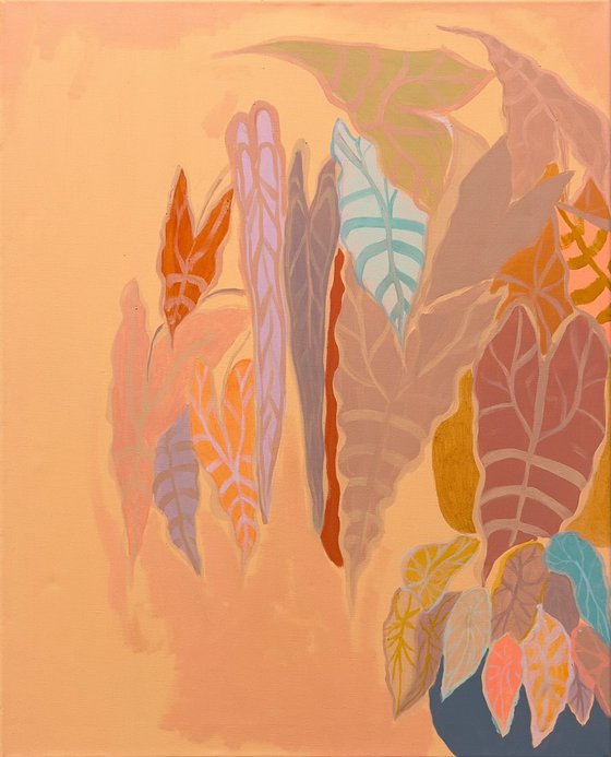 ‘Burnt Coral Alocasia and Begonia’ diptych