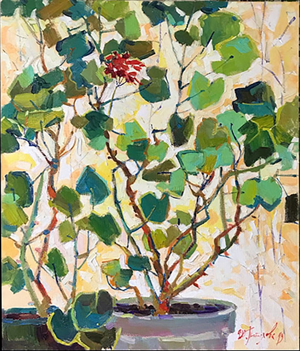 Impressionistic Botanical Oil Painting By Yuliia Pastukhova, 20 X 24", Flower In A Pot, Original Artwork