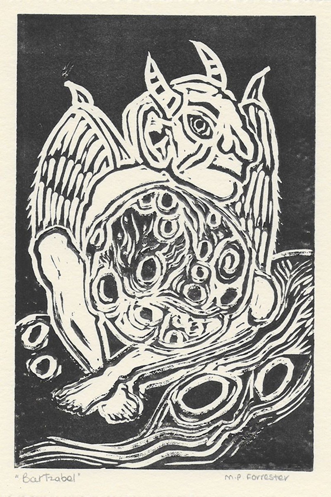 Bartzabel Fallen AngelDemon - Original Lino Print Linocut by Maria  Forrester | Artfinder