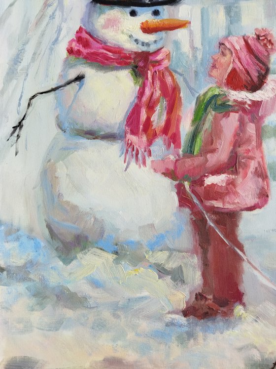 Snowman and girl