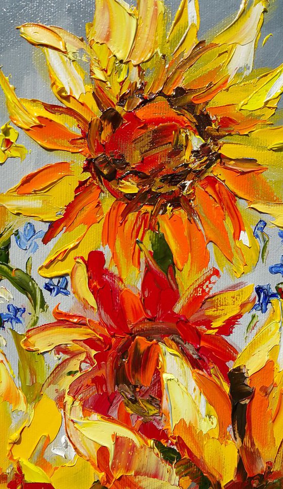 Bright sunflowers - painting sunflowers, oil painting, flower, sunflowers painting original, oil painting floral, wall art, gift, home decor