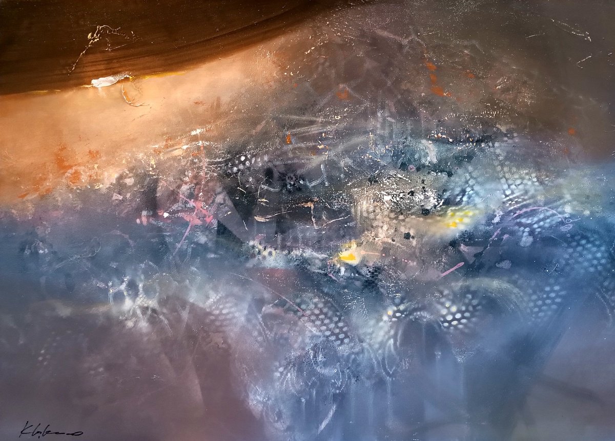 Organic Landscape Acrylic Painting By Kloska Ovidiu, 31 X 24", City Melting Autumn, Original Artwork