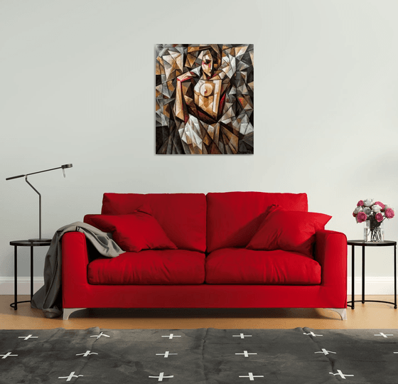 In front of the mirror (80x90cm, cubism, oil painting, ready to hang)