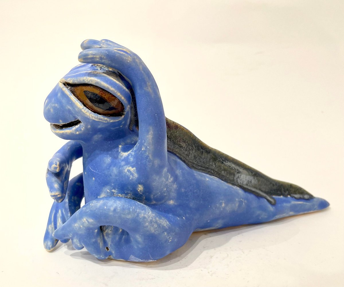 Viktor Zuk | Original Clay Sculpture | Giggles Of The Indigo Dragon | 21 X 13Cm | Artwork For Sale On Artfinder