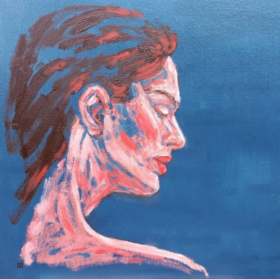 Woman oil portrait, contemporary art, female impressionistic portrait 30x30cm/ 11.8x11.8 in