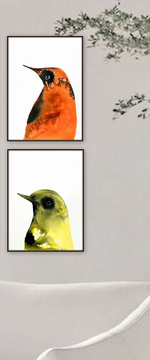 Set of 4 Bird paintings. by Nadia Moniatis