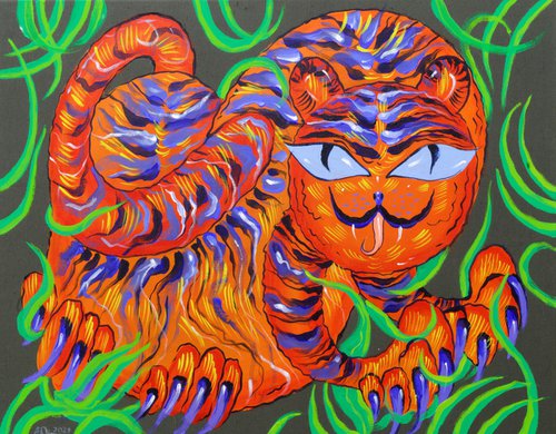 Bright funny tiger. Wild tibetan cat by Anna Onikiienko