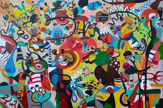 None Of The Above, Originalabstract painting inspired by Joan Miro, Wall art, Ready to hang