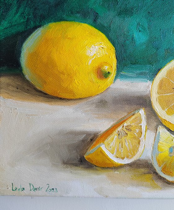 Lemon fruit still life realistic citrus wall decor