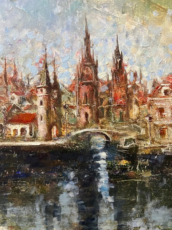 Dutch old town, Canal reflection