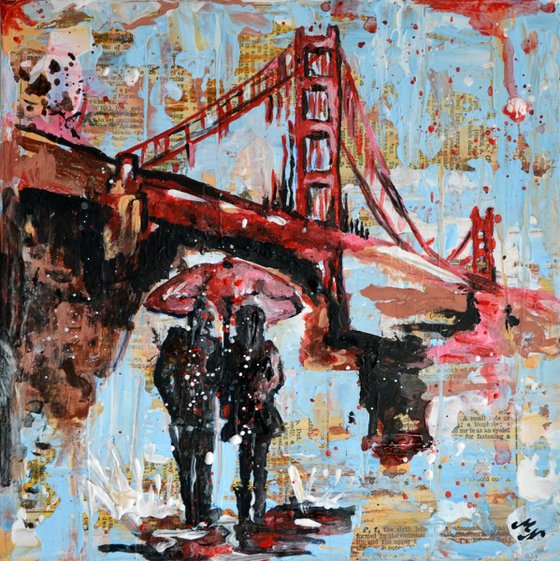 Golden Gate Bridge - Modern abstract Palette knife Urban art Gift idea