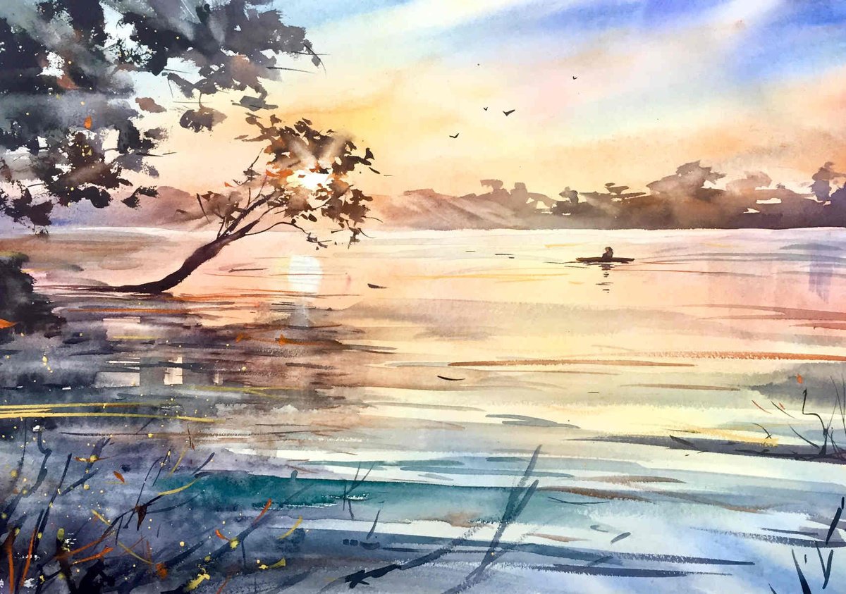 Sunset Canoe by Violetta Kurbanova