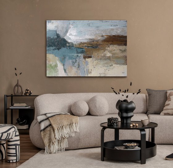 "Fall 7" Abstract blue brown acrylic art