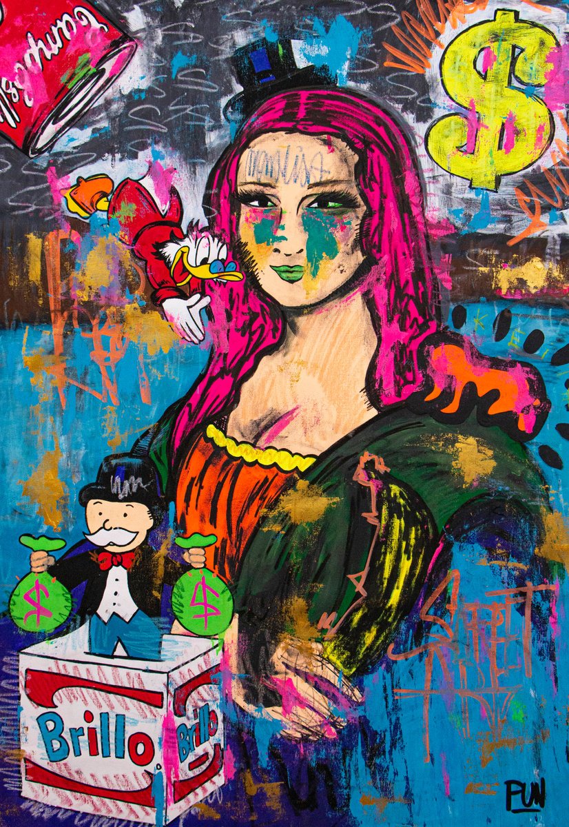 Urban And Pop Portrait Acrylic Painting By Carlos Pun Art, 35 X 51, Mona Lisa Pop Art Soup, Original Artwork