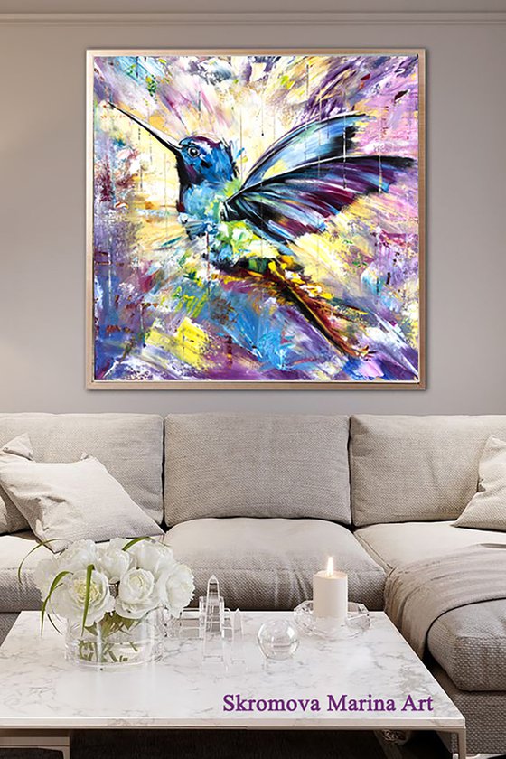 ENERGY OF LIFE -  Hummingbird. Exotic bird. Fabulous bird. Abstract bird. Bird paradise. Colorful. Multi-colored. Positive. Rainbow.