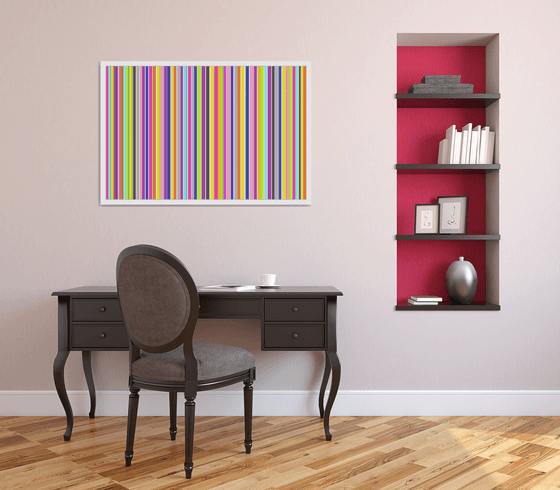 Abstraction art multi-colored yellow pink gray blue stripes