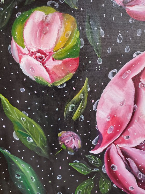 Peonies in drops