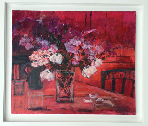 Flowers in the Matisse Room.    Framed Colourful still life on canvas