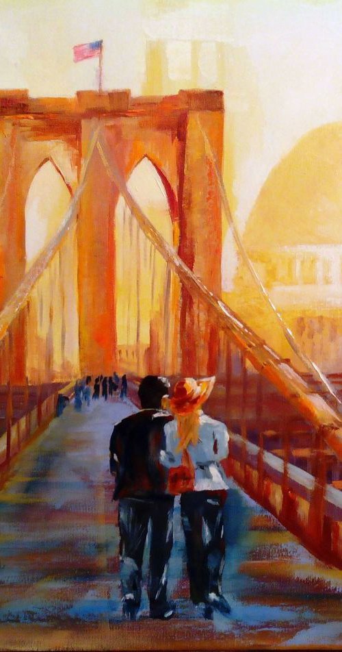 Brooklyn bridge in the evening light. by George Budai