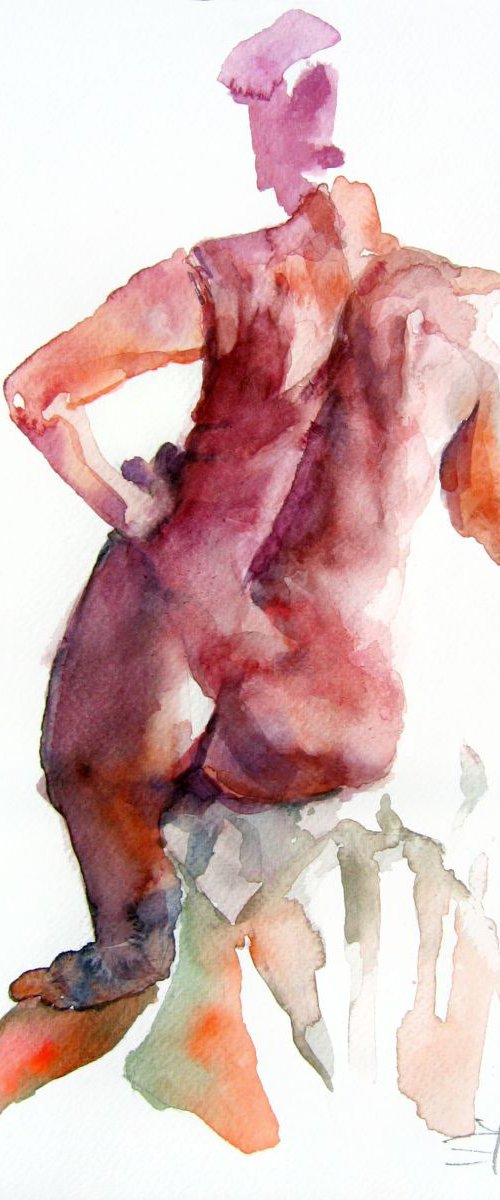 nude sitting pose by Goran Žigolić Watercolors