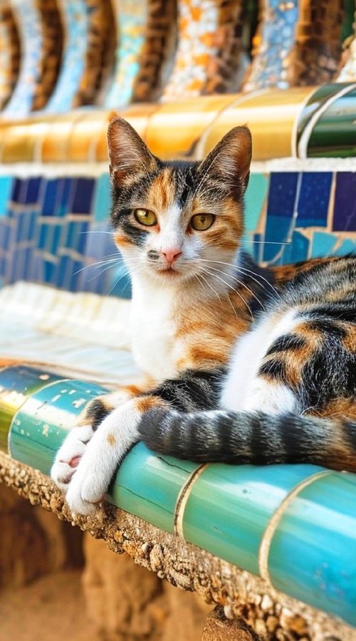 Cat in Park Guell, ​Spain by BAST