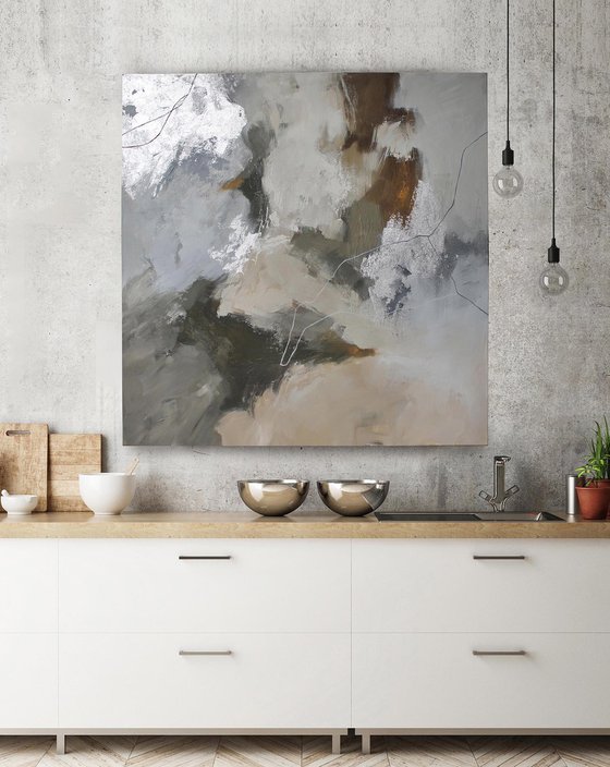 "Balance 2" Gray brown beige abstract art
