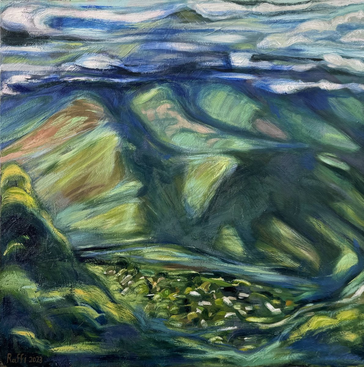 Expressive Landscape Oil Painting By Raffi Ghazaryan, 24 X 24",