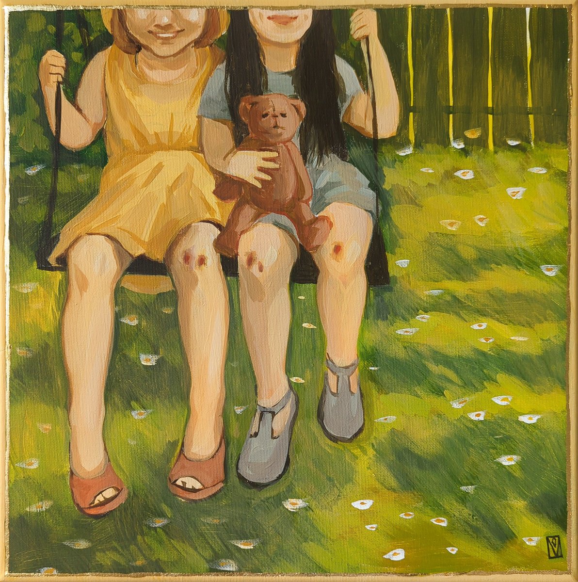 Impressionistic Portrait Acrylic Painting By Olha Vlasova, 12 X 12", Childhood, Original Artwork