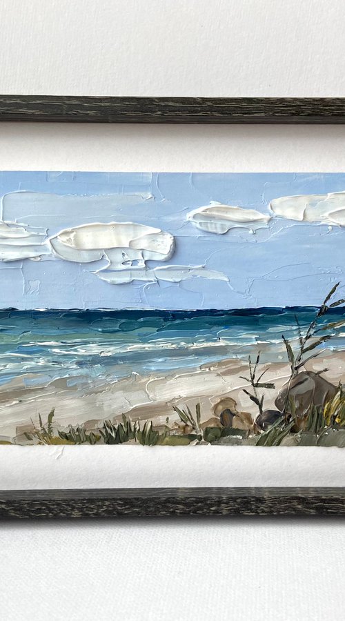 Seascape impasto artwork European Beach 5x7 inch by Leysan Khasanova