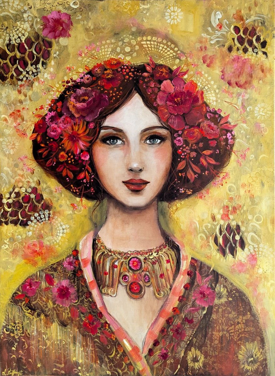 Illustrative Portrait Acrylic Painting By Loetitia Pillault, 24 X 32", Oriana
